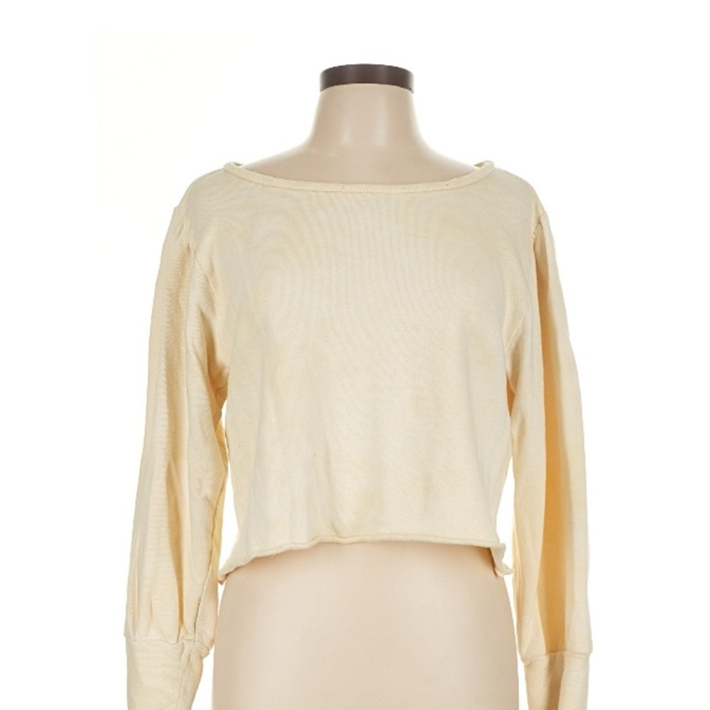 Love Shack Fancy Yellow & Cream Long-Sleeve Crop Top